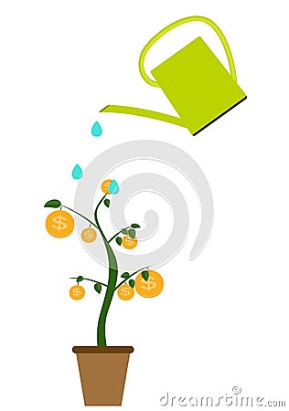 Colored Money Tree, Dependence of Financial Growth Flat Concept. Vector Illustration