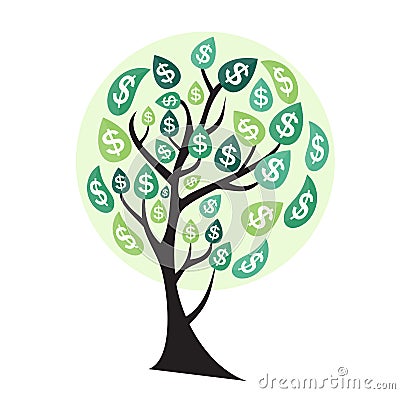 Colored Money Tree, Dependence of Financial Growth Flat Concept. Vector Illustration