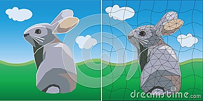 Colored mosaic easter bunny. flat design. Vector Illustration