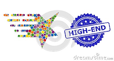 Distress High-End Stamp and Bright Colored Mosaic Star Vector Illustration