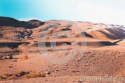 Colored mountains under the blue sky. Red hills of Kyzyl-Chin, Altai Stock Photo