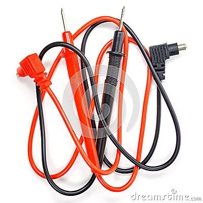 Colored multimeter probes on a white background Stock Photo