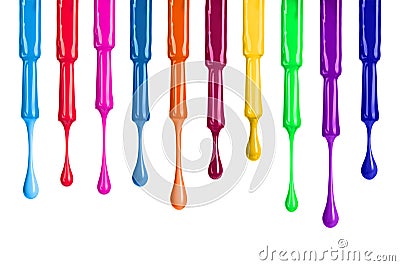 Colored nail polishes drop on white background Stock Photo