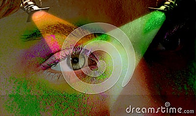 Colored neon shadows on female eyes Stock Photo