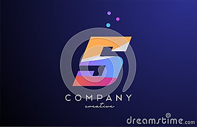 colored number 5 logo icon with dots. Yellow blue pink template design for a company and busines Vector Illustration