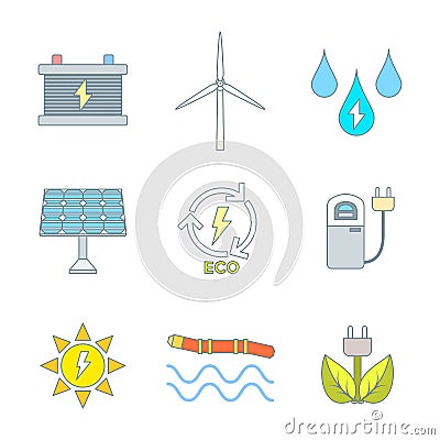 Colored outline recycle ecology energy icons Vector Illustration