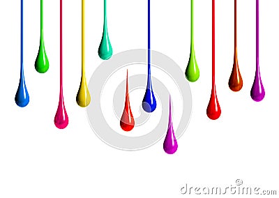 Colored paint drips on white background Stock Photo