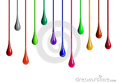 Colored paint drips on white background Stock Photo