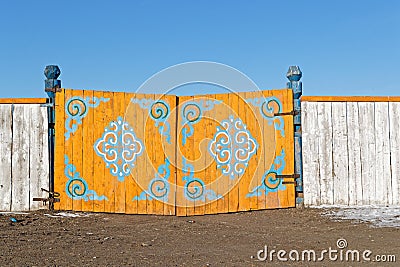 A colored painted gate Stock Photo