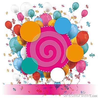 Colored Paper Circles Balloons Percents Banner Vector Illustration