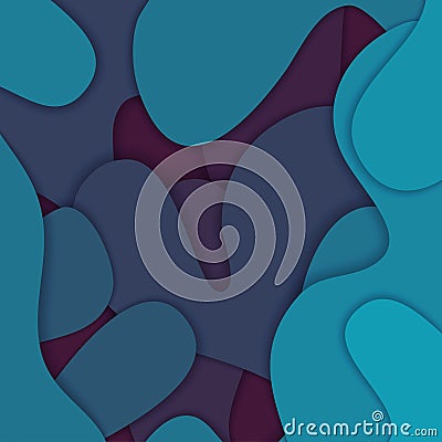 Colored paper waves, abstract, geometric background texture layers of depth in shades of blue tones Vector Illustration