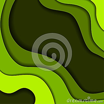 Colored paper waves, abstract, geometric background texture layers of depth in shades of green Vector Illustration