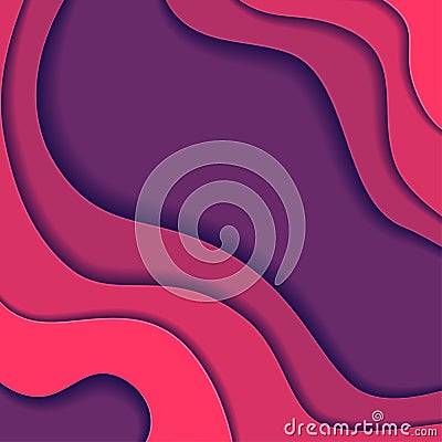 Colored paper waves, abstract, geometric background texture layers of depth in shades of pink and purple Vector Illustration