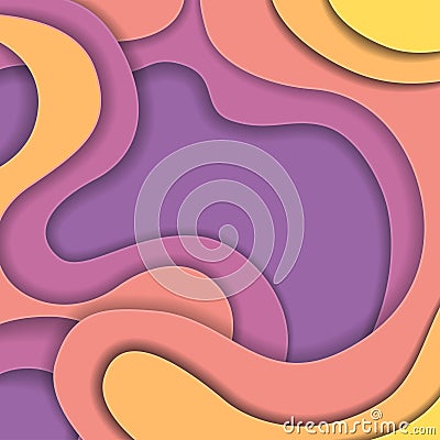 Colored paper waves, abstract, geometric background texture layers of depth in shades of purple, orange. Paper cut style Vector Illustration