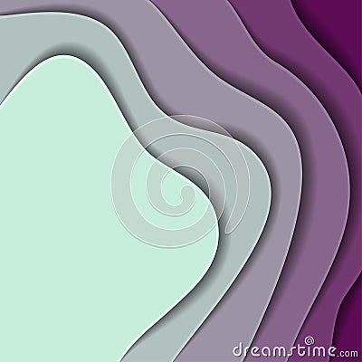 Colored paper waves, 3D background texture of layers of depth. Abstract background in shades of purple, turquoise. Paper cut style Vector Illustration