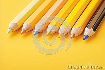 Colored pencil isolated on yellow background Soft focused selective focus Stock Photo