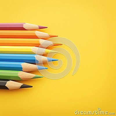Colored pencil isolated on yellow background Soft focused selective focus Stock Photo