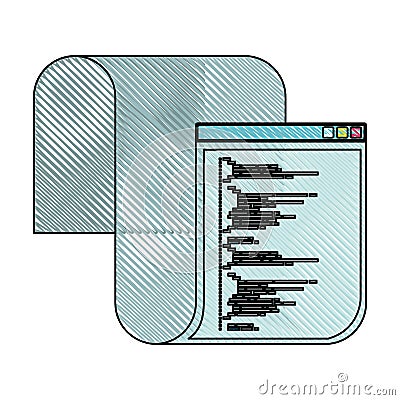 Colored pencil silhouette of programming window with long script code Vector Illustration