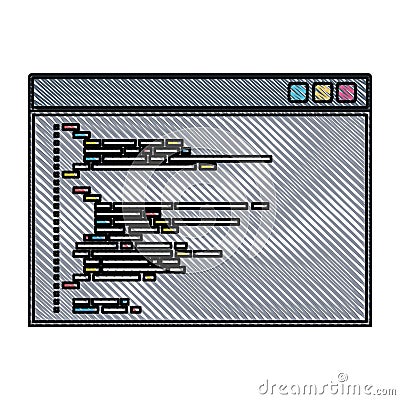 Colored pencil silhouette of programming window with script code Vector Illustration