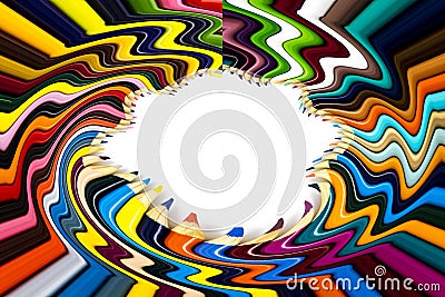 Colored pencils abstract polar coordinates white isolated color Stock Photo