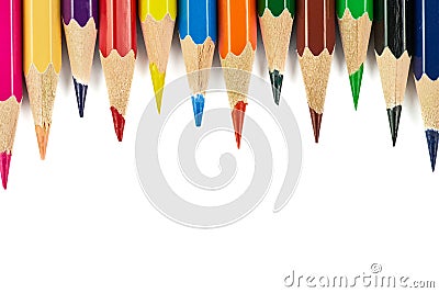 Colored pencils background. Color pencils on white background. Isolated Stock Photo