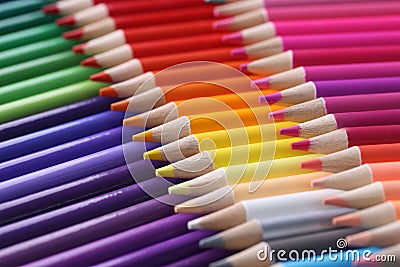 Colored pencils closeup. Collection of colored pencils in row Stock Photo