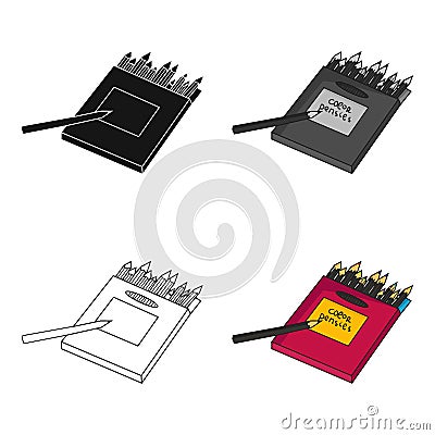 Colored pencils for drawing in box icon in cartoon style isolated on white background. Artist and drawing symbol stock Vector Illustration