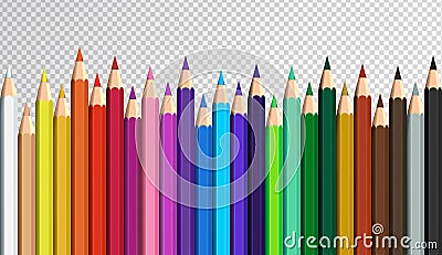 Colored pencils laying in row. Colorful rainbow set. Vector Illustration
