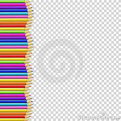 Colored pencils left side border in shape of wave, multicolored frame with copy space Vector Illustration