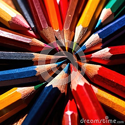 Colored pencils multicolored drawing instruments for art, various assorted diverse colors Stock Photo