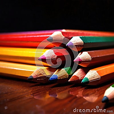 Colored pencils multicolored drawing instruments for art, various assorted diverse colors Stock Photo