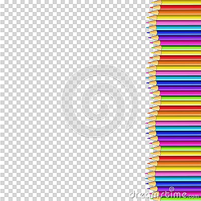 Colored pencils right side border in shape of wave, multicolored frame with copy space Vector Illustration