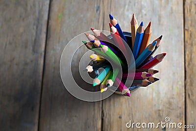 Colored pencils on wood Stock Photo