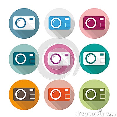 9 Colored Photocamera Icons Vector Illustration