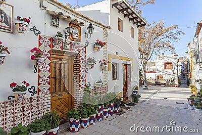Colored picturesque houses, street.Typical neighborhood histori Editorial Stock Photo