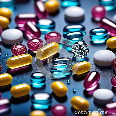 colored pills, AI-Generatet Stock Photo