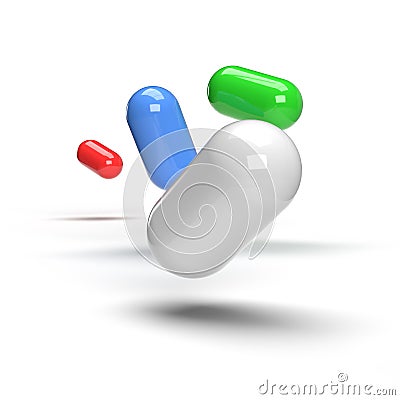 Colored pills on a white background. 3D render. Stock Photo