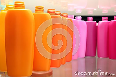 Colored plastic containers Stock Photo