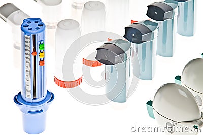 Colored plastic inhalers and PEF Stock Photo