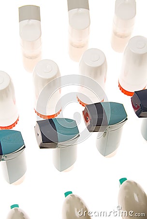 Colored plastic inhalers and PEF Stock Photo