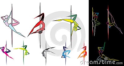 Colored pole dancers silhouettes Vector Illustration