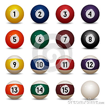 colored pool balls. Numbers 1 to 15 and zero ball. Vector Illustration