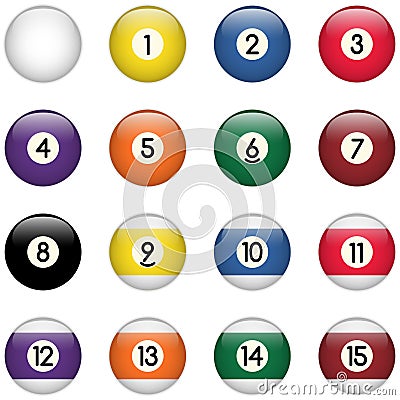 Colored Pool Balls Set from Zero to Fifteen Vector Illustration