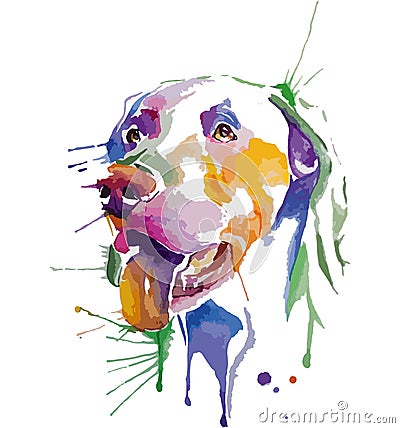 Colored portrait of dog in pop art technique Vector Illustration