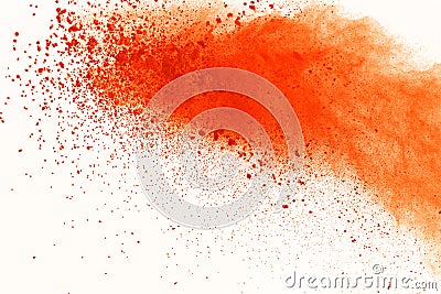 Colored powder explosion. Colored dust splatted. Stock Photo