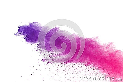 Colored powder explosion on white background. Multicolor powder splatted isolate. Colorful cloud. Colored dust explode. Paint Holi Stock Photo