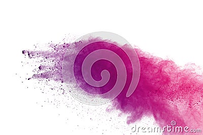 Colored powder explosion on white background. Multicolor powder splatted isolate. Colorful cloud. Colored dust explode. Paint Holi Stock Photo