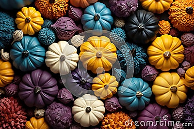colored pumpkins background, halloween concept Stock Photo