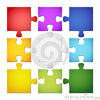 9 colored puzzle pieces Vector Illustration