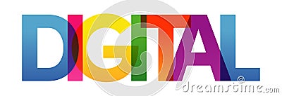 Colored rainbow text. The word DIGITAL. Technologic concept. Vector banner. Corporate concept. Gradient Text Vector Illustration